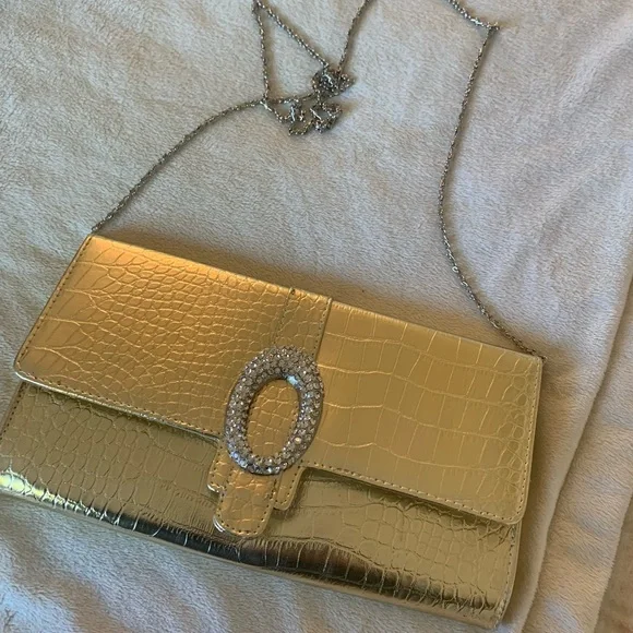 70’s Era Bright Gold Evening Clutch; Crossbody opt. - Picture 4 of 14
